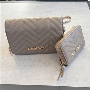 Bebe Taupe Quilted Crossbody Bag Set🎉Last deal